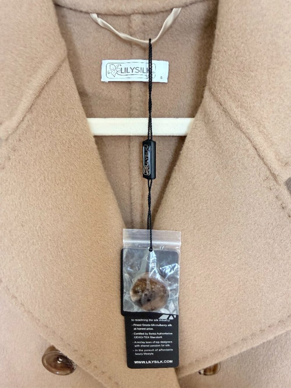 LilySilk Long Sleeve Super Warm 100% Wool Coat - Size S, NWT, Golden Camel - Picture 6 of 10